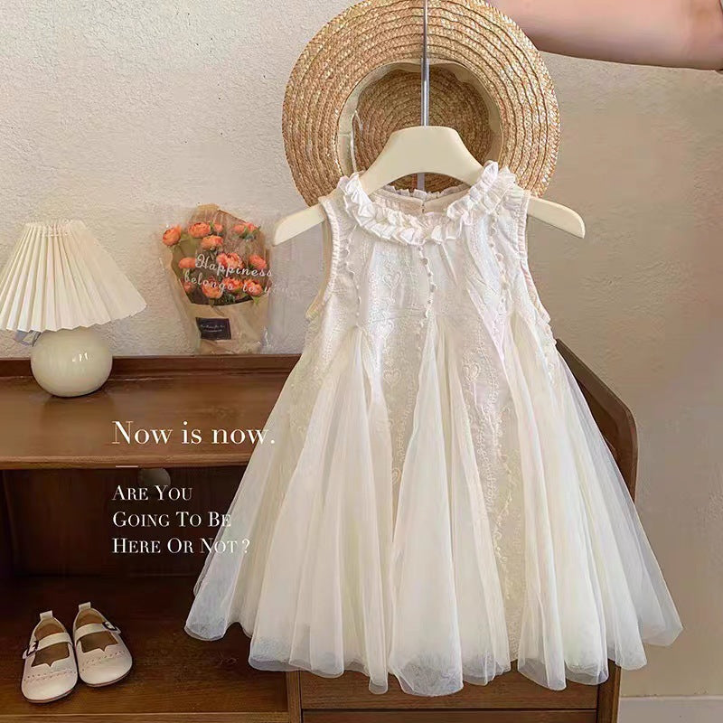 Floral Collar Summer Female Princess Flower Embroidery Stitching Children's Dress