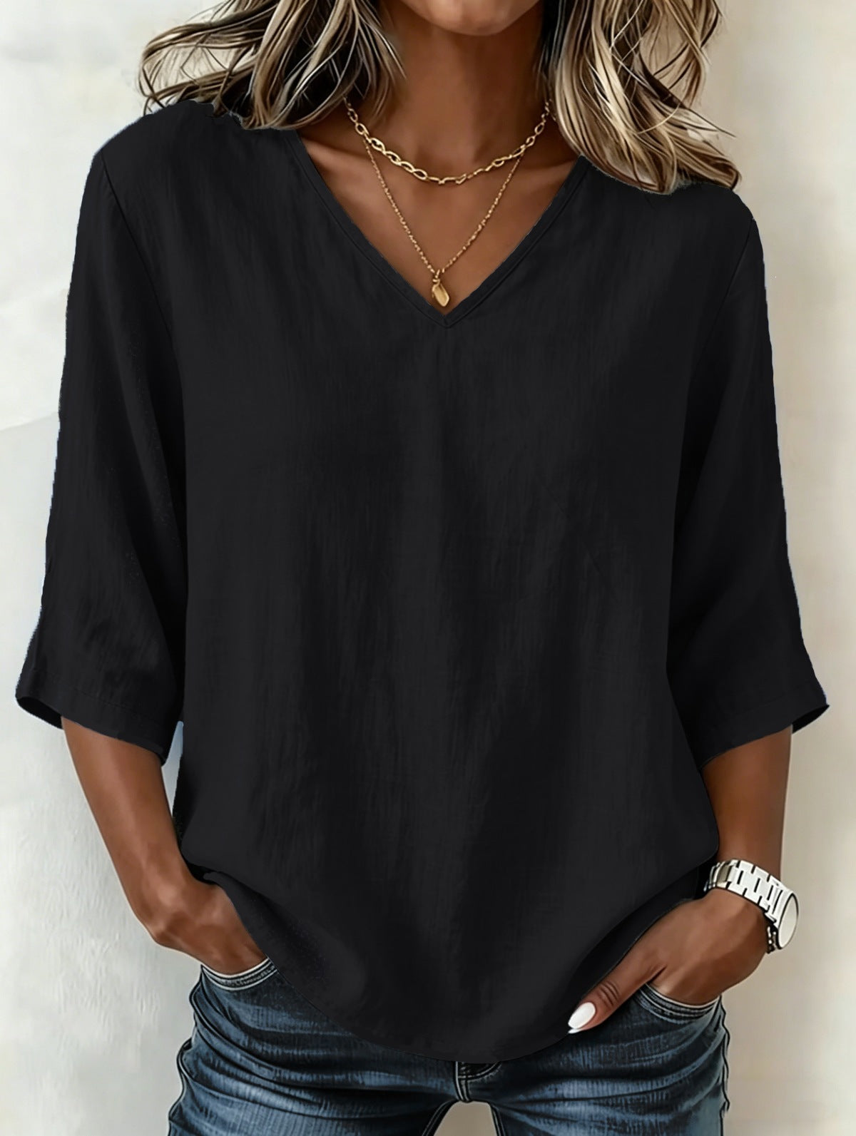 Women's Casual Loose Fashion Slub Cotton Blouse