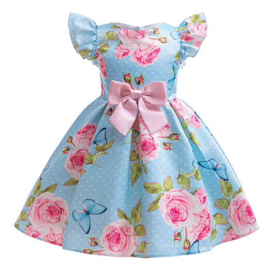 Children's Printed Skirt Flying Sleeve Vest Princess Children's Dress