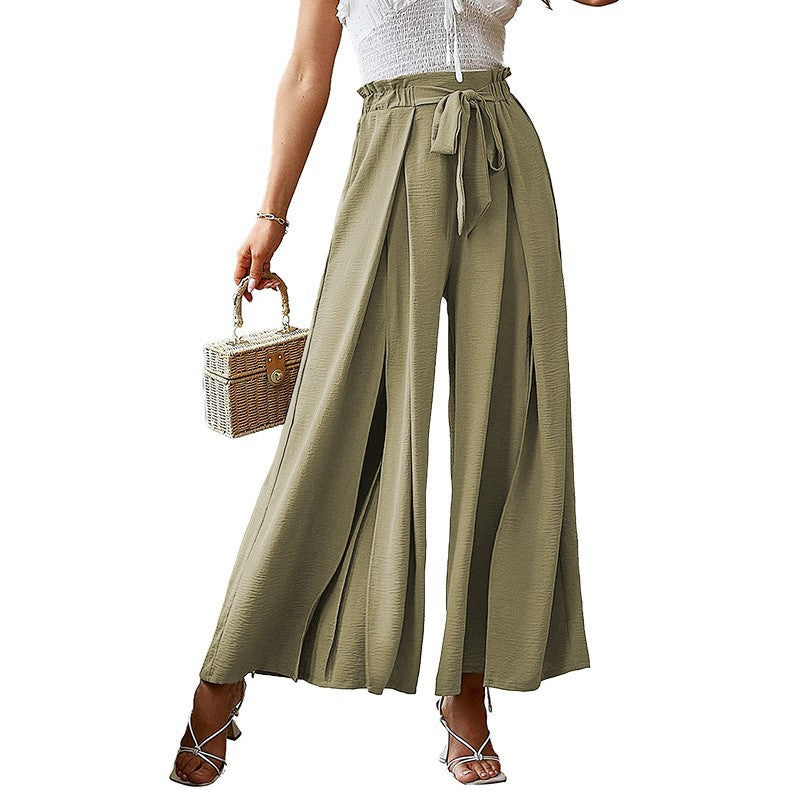 Women's Elegant Style Bowknot Loose High Waist Crimp Wide Casual Pants