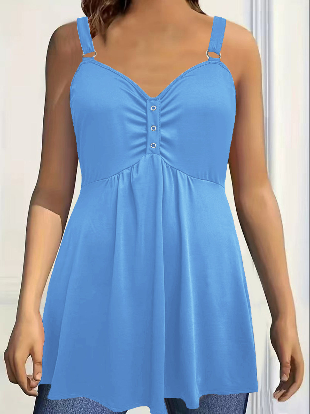 Versatile Solid Color Wide Shoulder Strap Pleated Large Vests