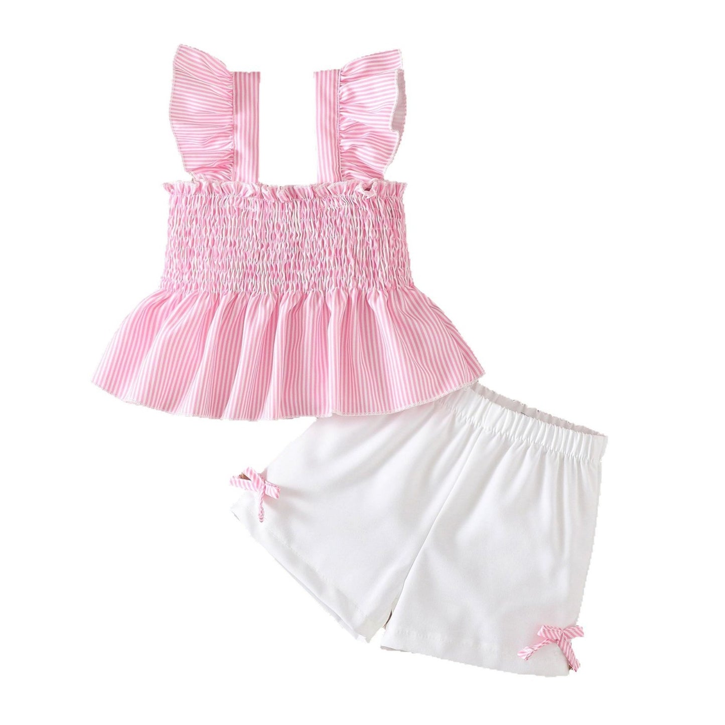 Set Three-piece Striped Smocking Camisole White Children's Suit