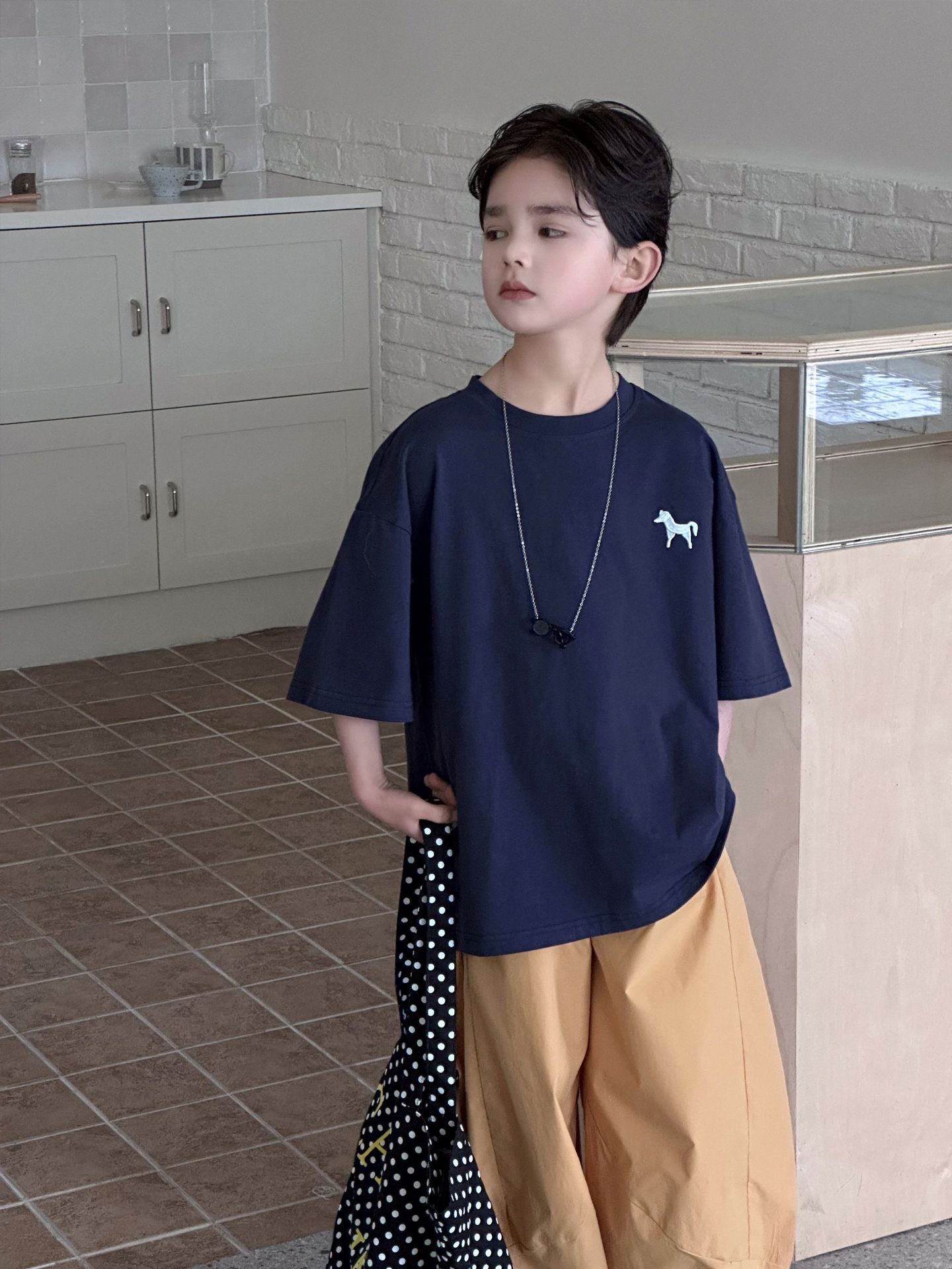 Children's Short-sleeved Summer Shirt Loose Cotton Crew Neck Casual Children's T-shirt