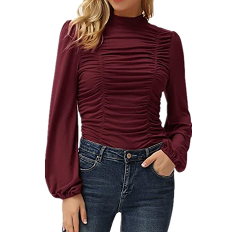 Women's Solid Color Long Sleeve Lantern Turtleneck Clothing