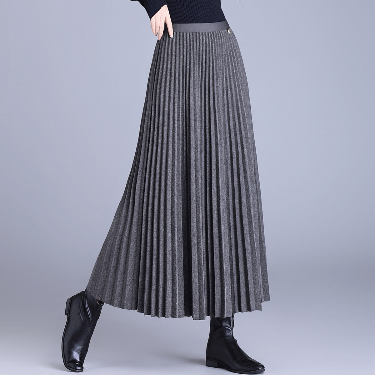 Thick Wool Pleated Female Dress High Waist Drape Elastic Skirts