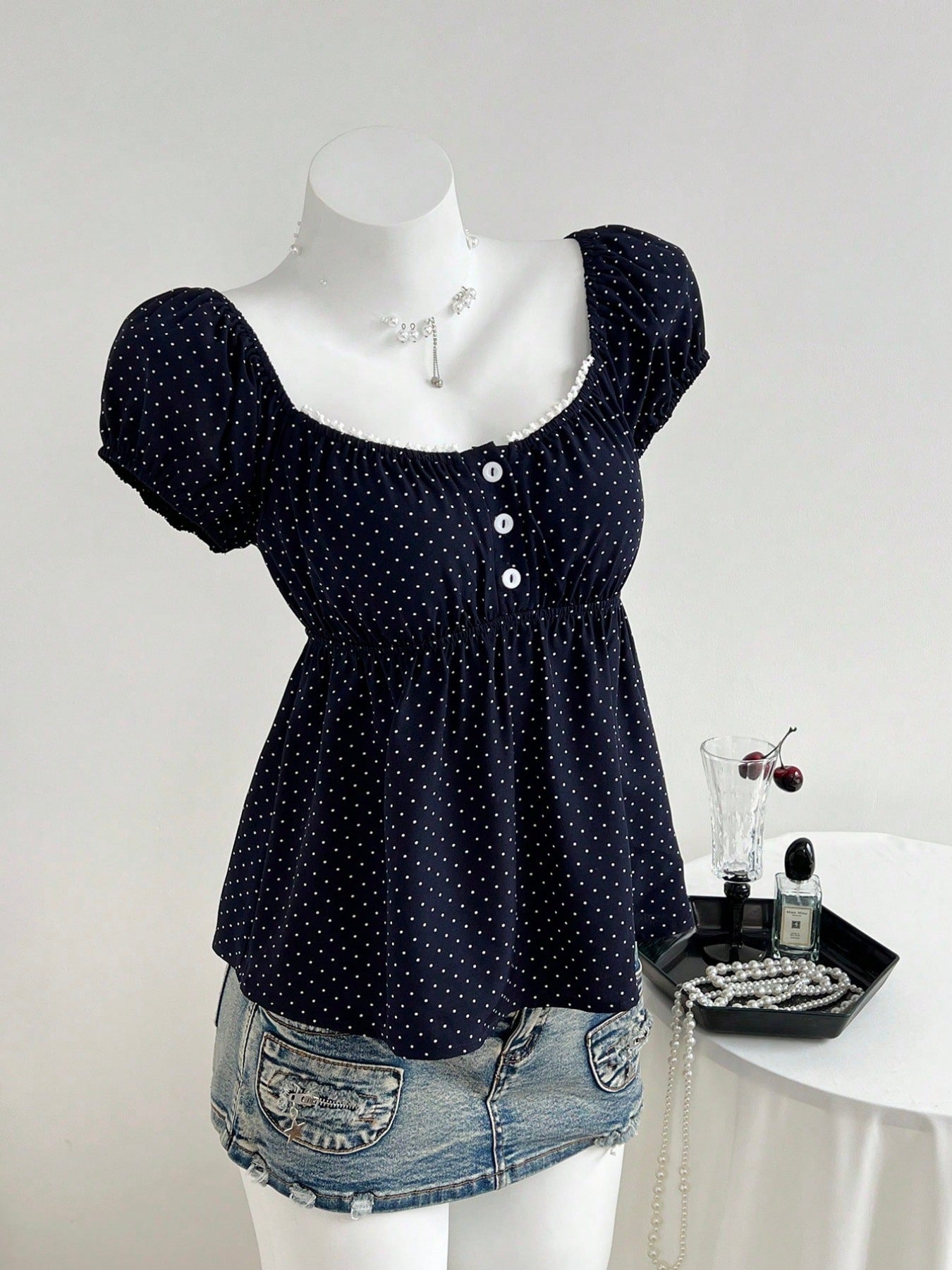 Summer Floral Edge Polka Dot Swing Fashionable Skirts