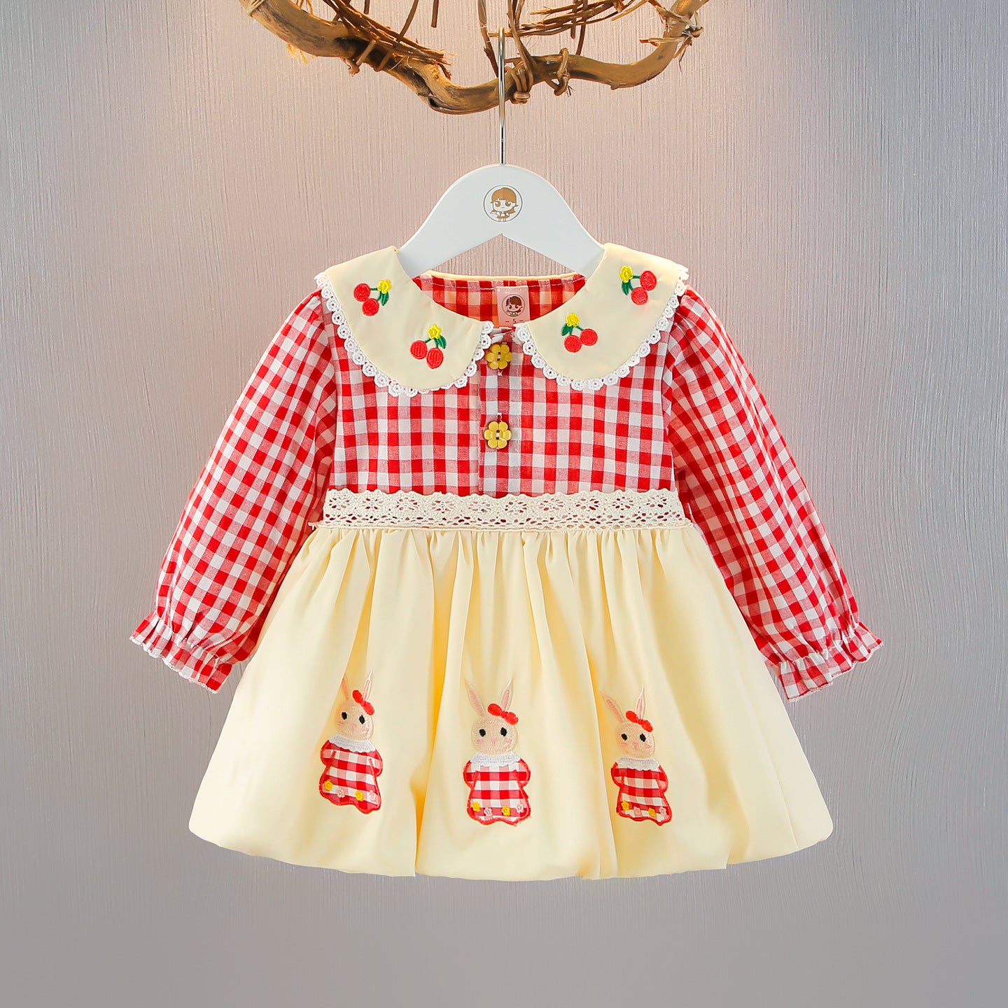 Long-sleeved Spring Clothes Plaid Skirt Fashionable Children's Dress