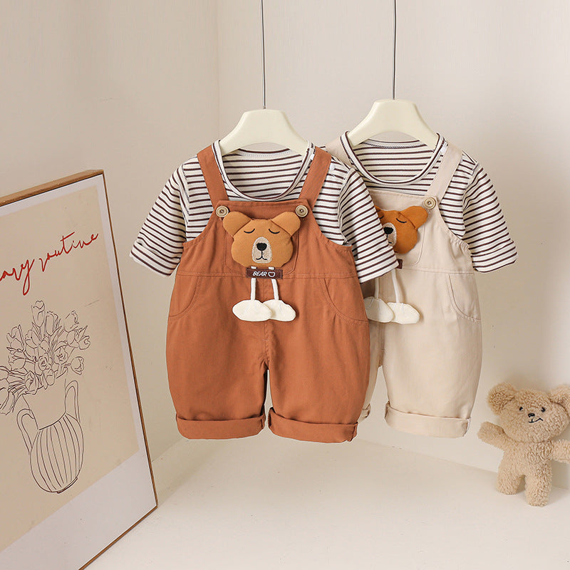 Cute Style Three-dimensional Cartoon Mi Bear Suspender Pants Western Jumpsuit, Climbing Suit