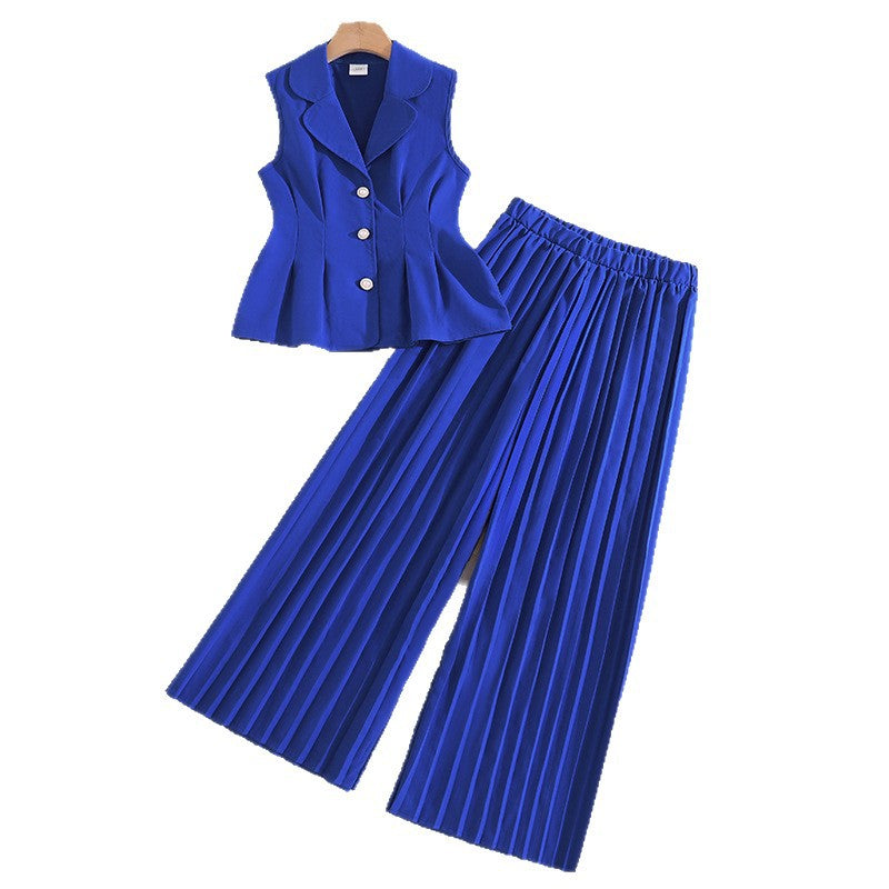 Summer Simple Lapel Sleeveless Top Casual Pleated Trousers Children's Suit