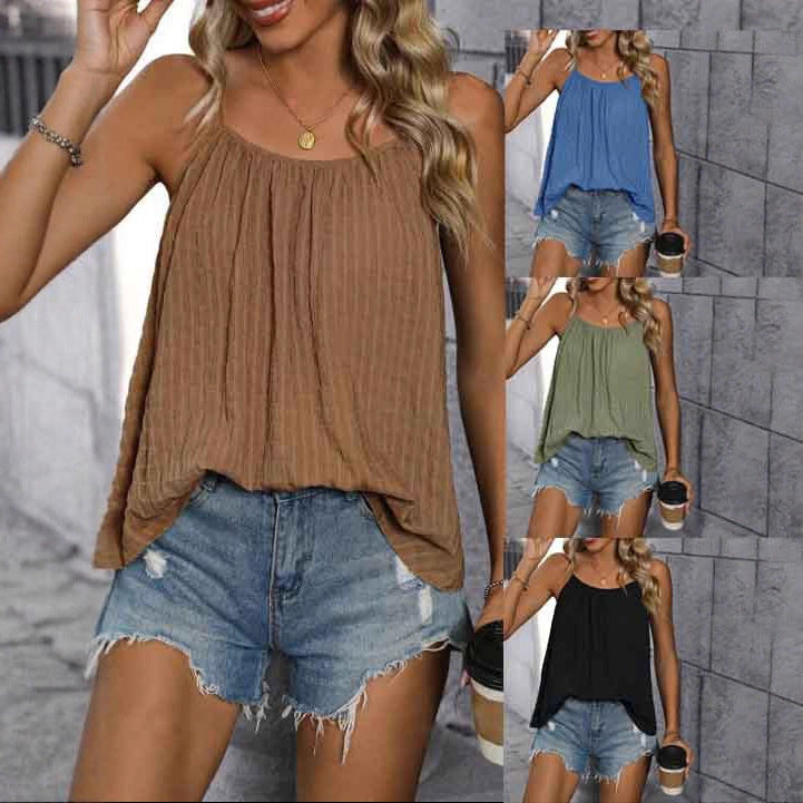 Women's Casual Solid Color Loose Pleated Sleeveless Camisole Small Vest/suspenders/tube Top