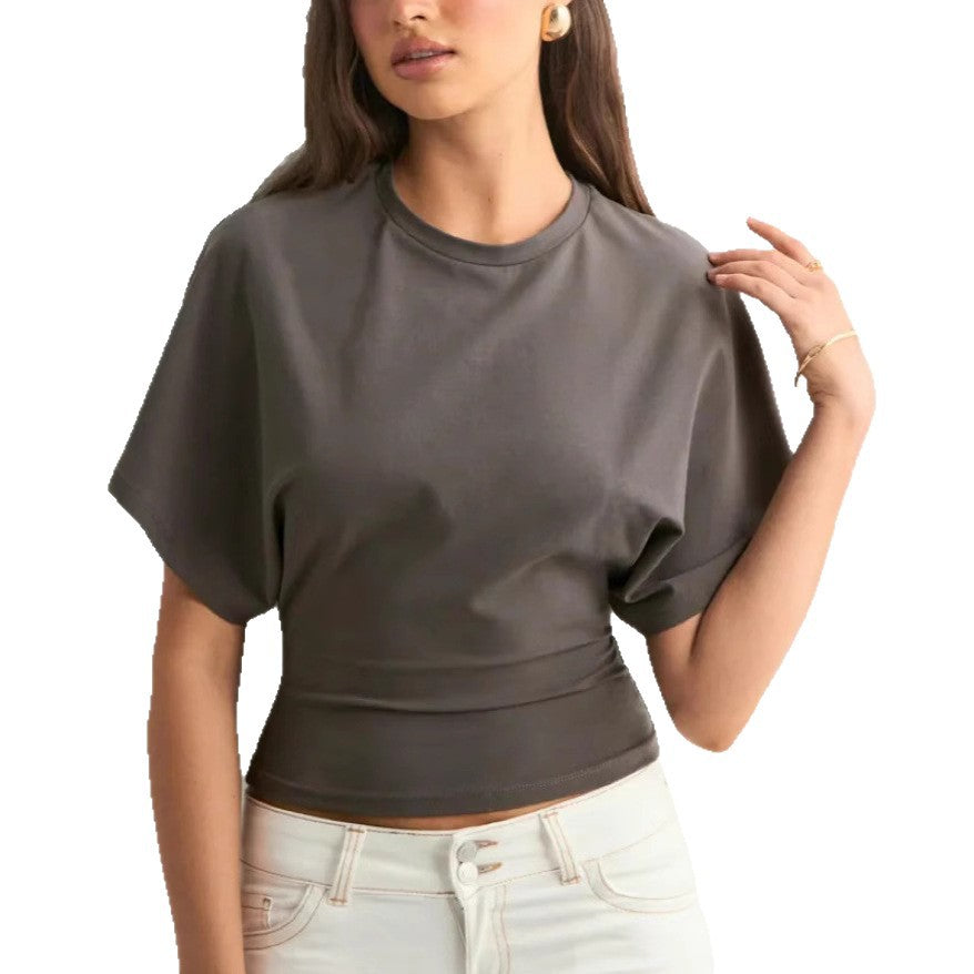 Women's Sense Round Neck Pullover Sleeve Summer Simple Solid Women's T-shirt