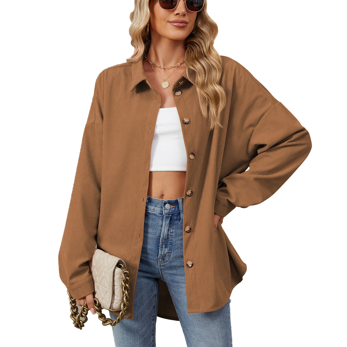 Women's Solid Color Polo Collar Button Long Coats
