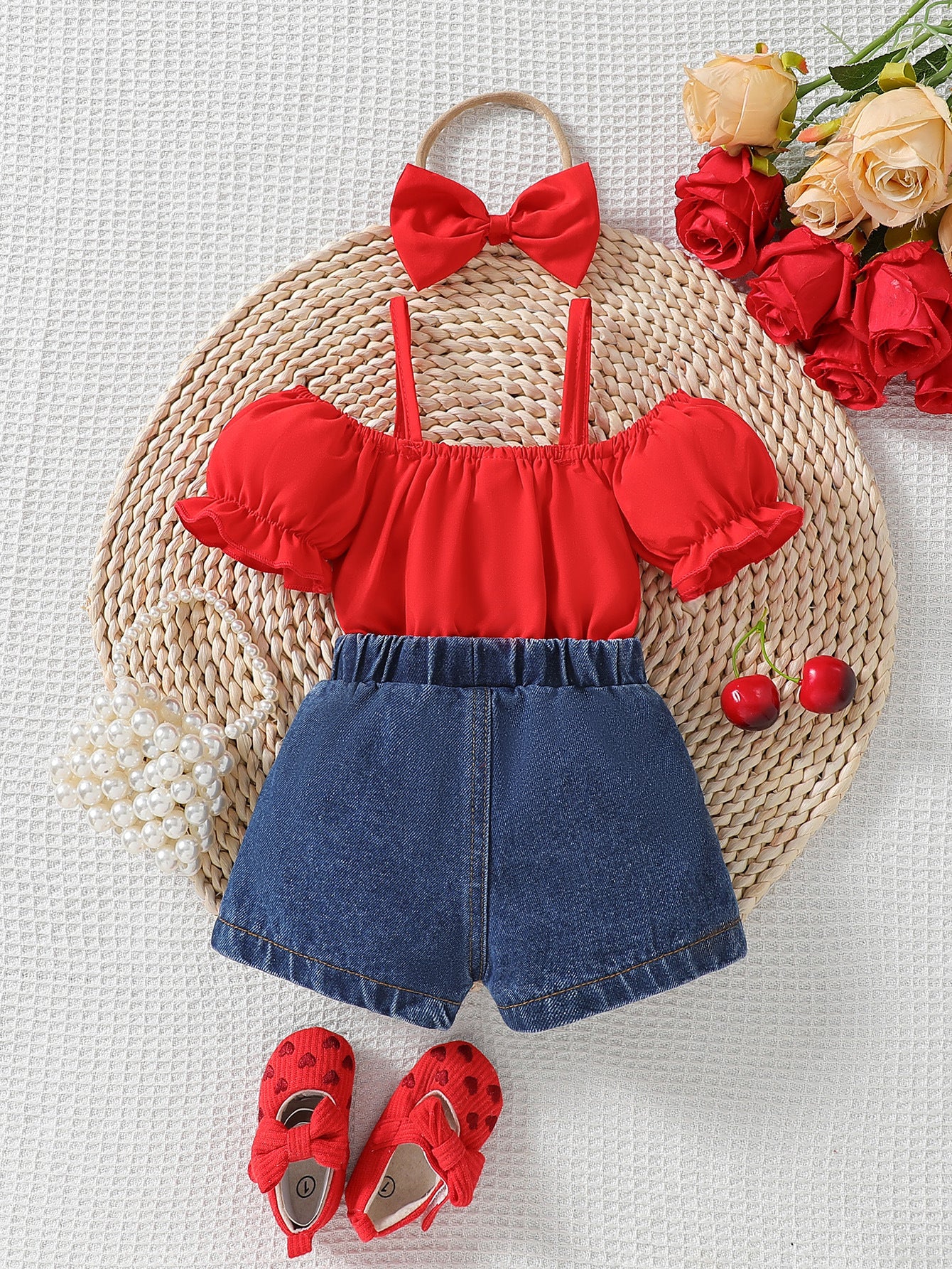 Casual Ruffle Top Love Wash Jeans Children's Suit