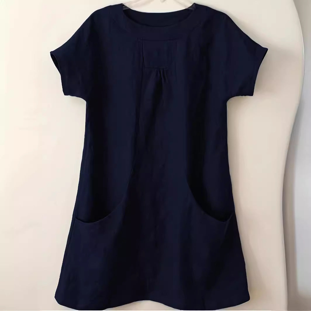 Women's Cotton Round Neck Pocket Shirt Blouse
