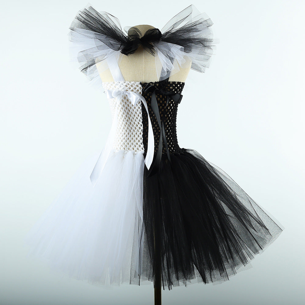 Children's Halloween Black White Clown Mesh Bubble Skirt Autumn Performance Children's Dress