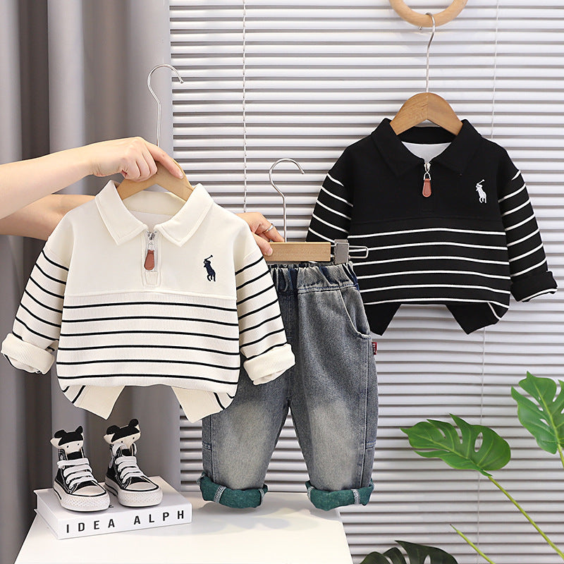 Children's Boys Sweater Clothing Striped Shirt Long-sleeved Jeans Children's Suit