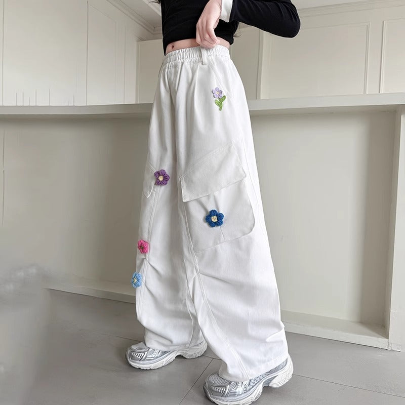 Spring Overalls Fashionable Three-dimensional Flowers Matchet Children's Pants