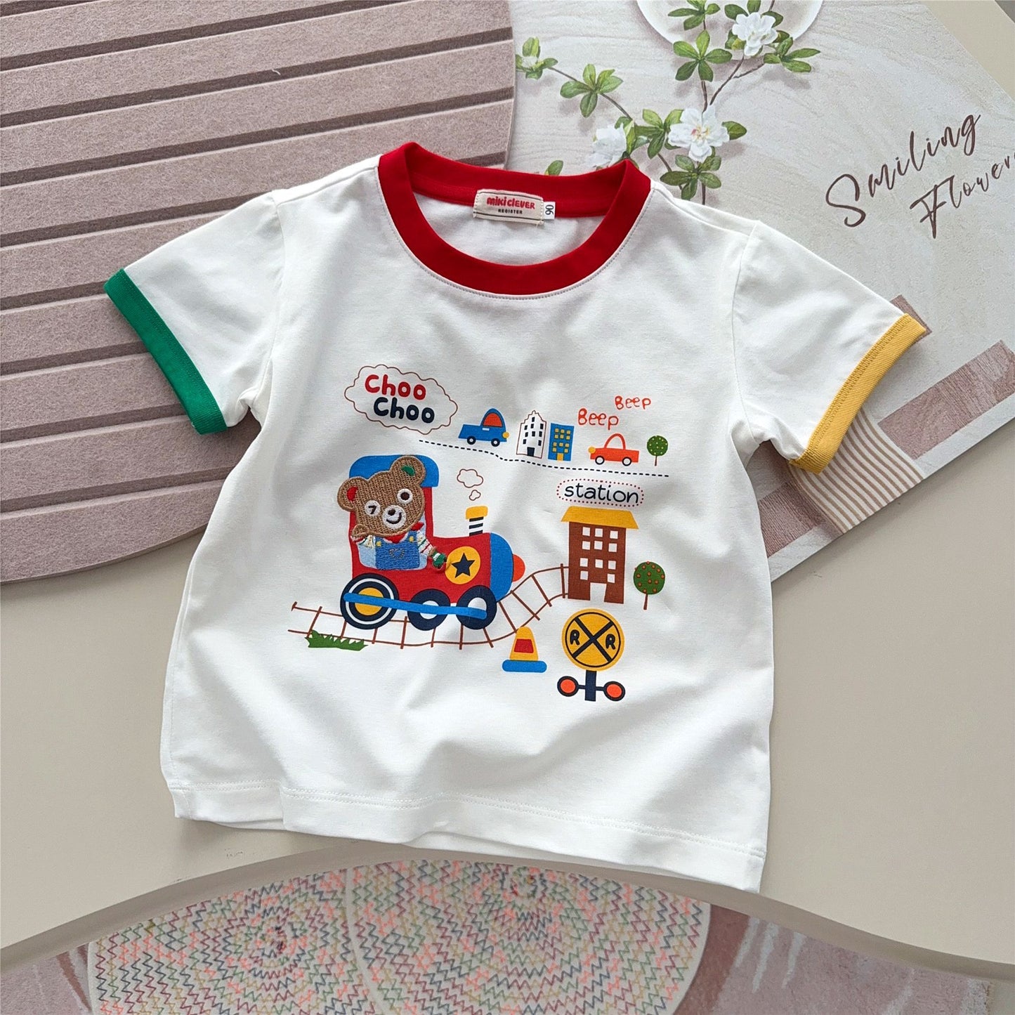 Children's Inner Wear Style Boys Bear Train Short Children's T-shirt