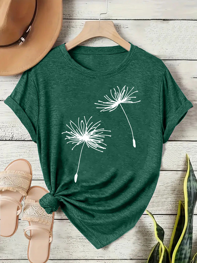 Women's Dandelion Casual Temperament Wild Round Neck Sleeve Shorts