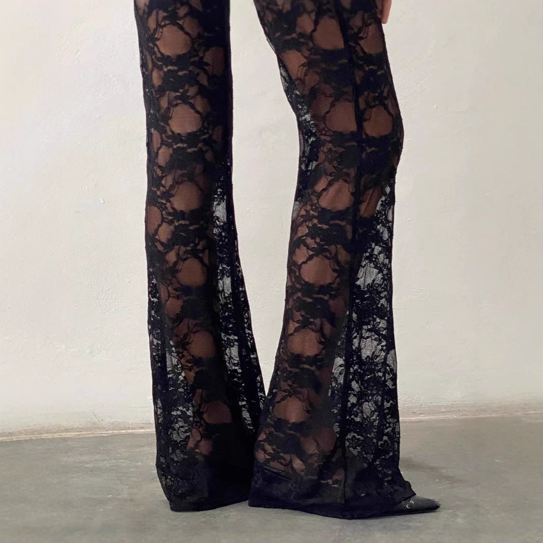Women's Summer Sexy Slim Print Lace High Casual Pants