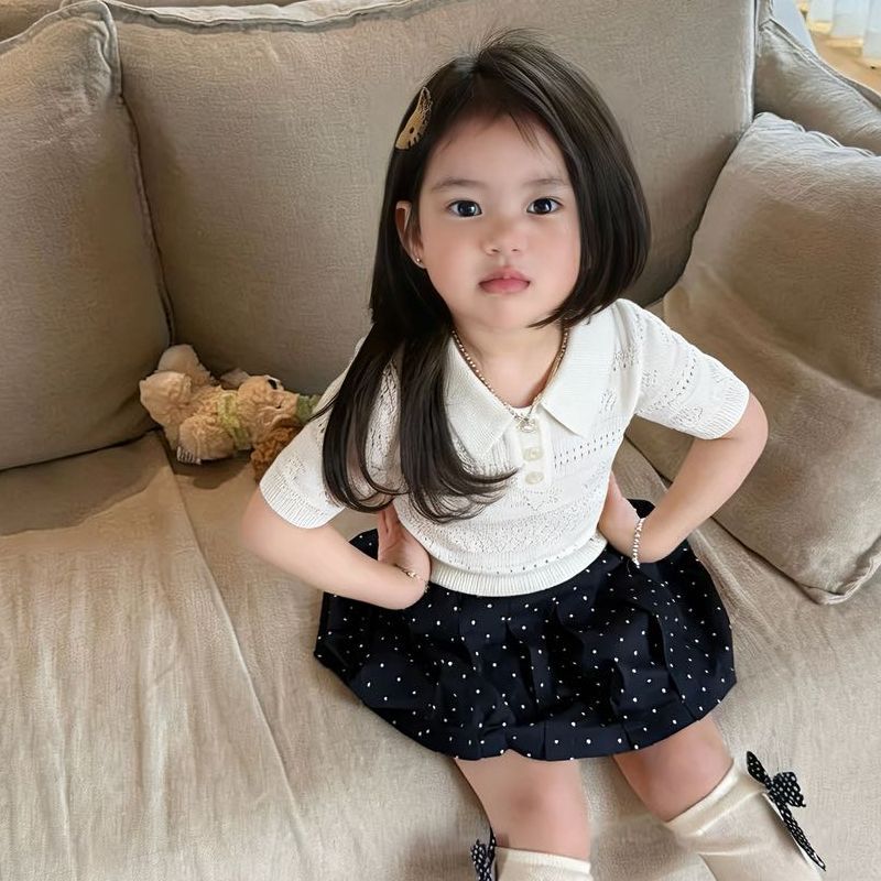 Children's Summer Ice Silk Short Sleeve Knitted Hollow Old Money Children's T-shirt