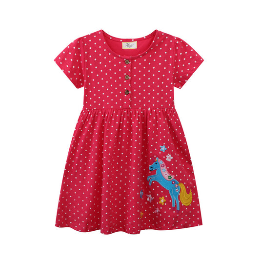 Plaid Fashion Floral Princess Summer Shirt Children's Dress