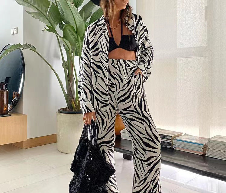 Women's Printed Loose Long Sleeves Straight Jumpsuits