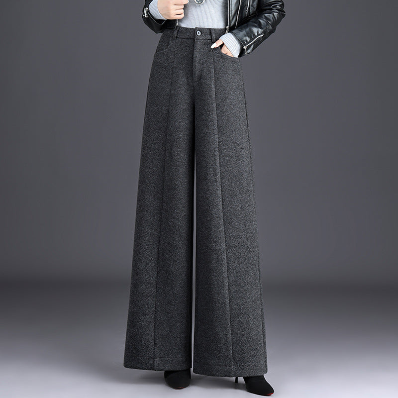 Women's Woolen Straight Fashion High Waist Slimming Narrow Casual Pants