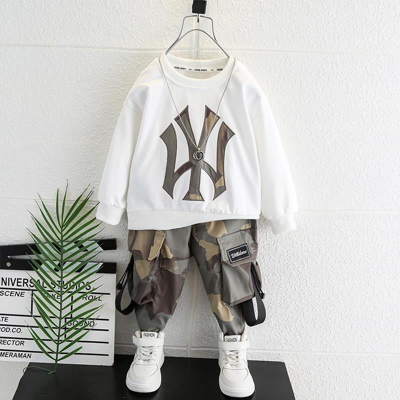 Children's Spring Camouflage Fashionable Fried Street Sweater Two-piece Children's Suit