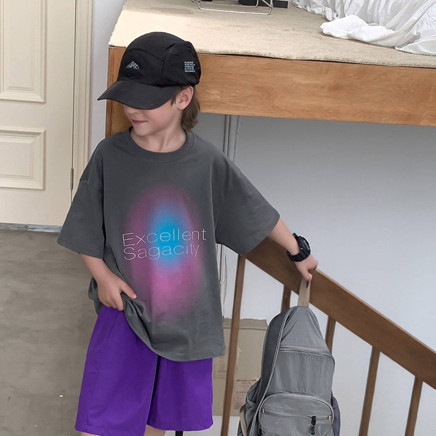 Boy Short Sleeve Soft Loose Medium Big Handsome Children's T-shirt