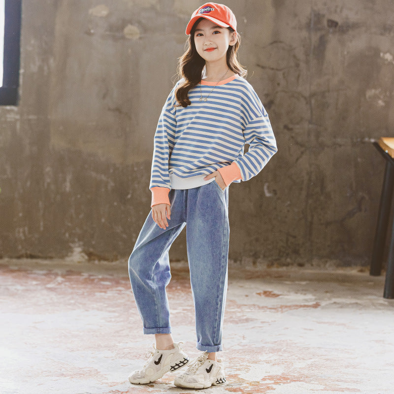 Children's Clothing Autumn Suits Stall Striped Casual Versatile Korean Children's Suit