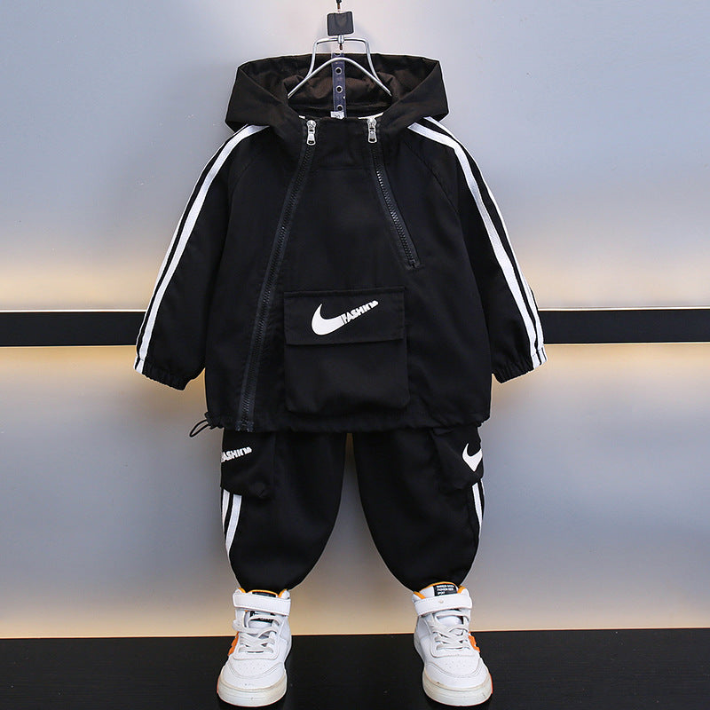 Children's Sportswear Fashionable Double Zipper Two-piece Long Children's Suit