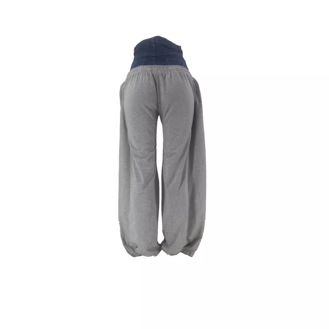Stylish Women's Denim Knitted Stitching Long Casual Pants