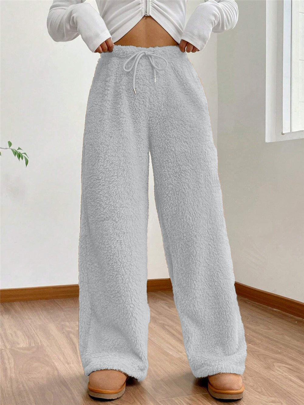 Women's Solid Color Fashion Plush Loose Casual Pants