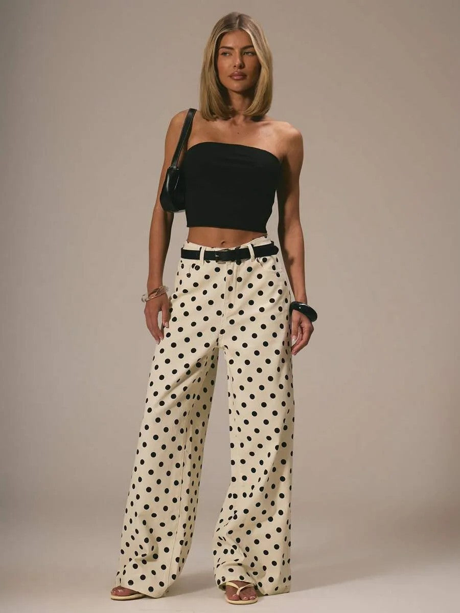 Women's Polka-dot Loose-fitting Casual Denim Trousers Polka Women's Jeans