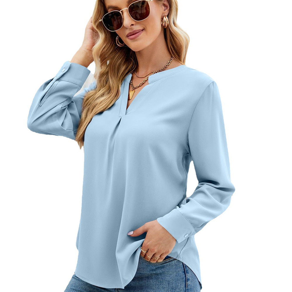 Women's Color Chiffon Shirt Loose Pullover Long Tops