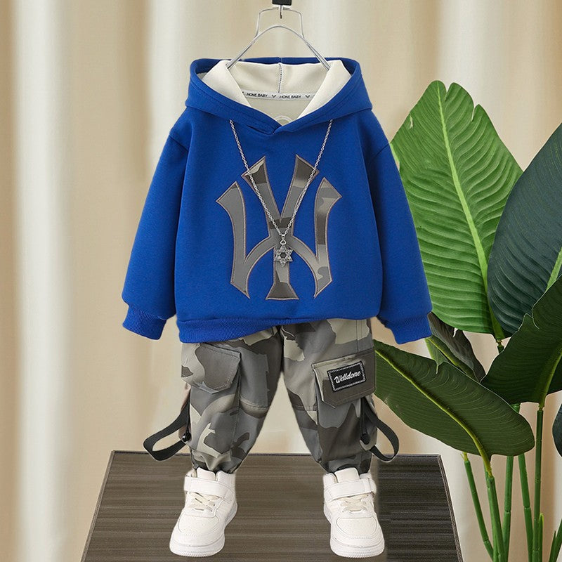 Children's Spring Camouflage Fashionable Fried Street Sweater Two-piece Children's Suit