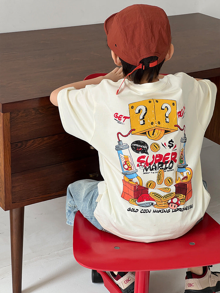 Children's Wear Korean Handsome Half Clothing Fun Cartoon Children's T-shirt