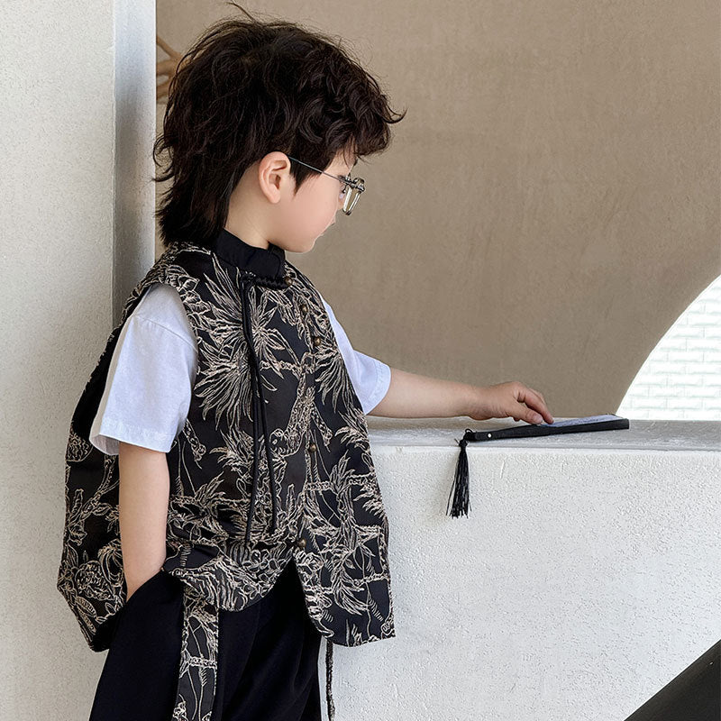 Women's & Men's Costume Skirt Spring Black Gold Embroidered Vest Children's Suit