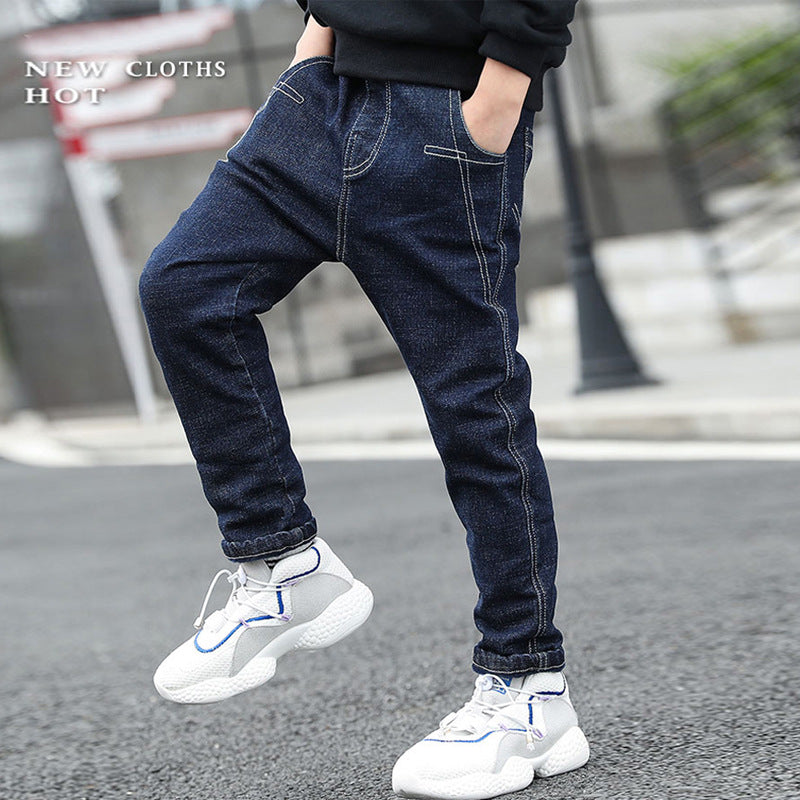 Children's Korean Medium Large Jeans Stretch Solid Children's Pants