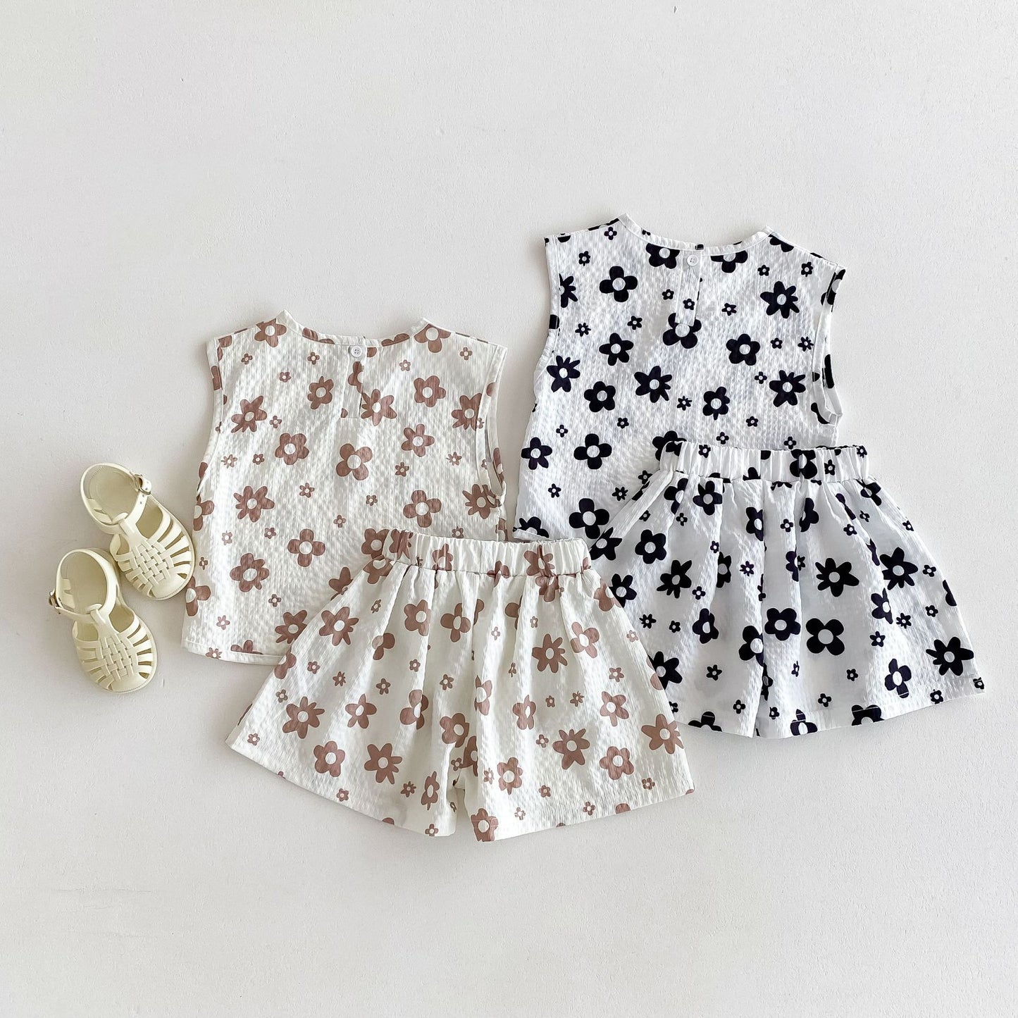 Western Flower Print Thin Shorts Short Sleeve Children's Suit