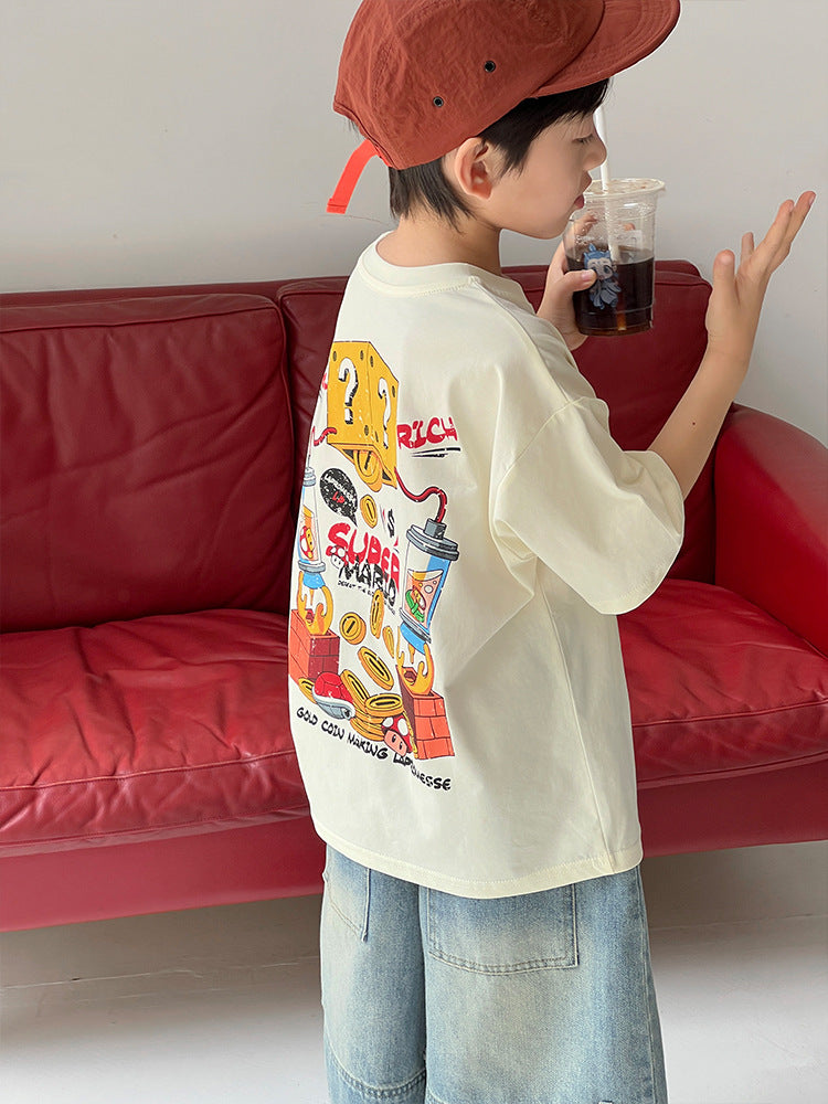 Children's Wear Korean Handsome Half Clothing Fun Cartoon Children's T-shirt