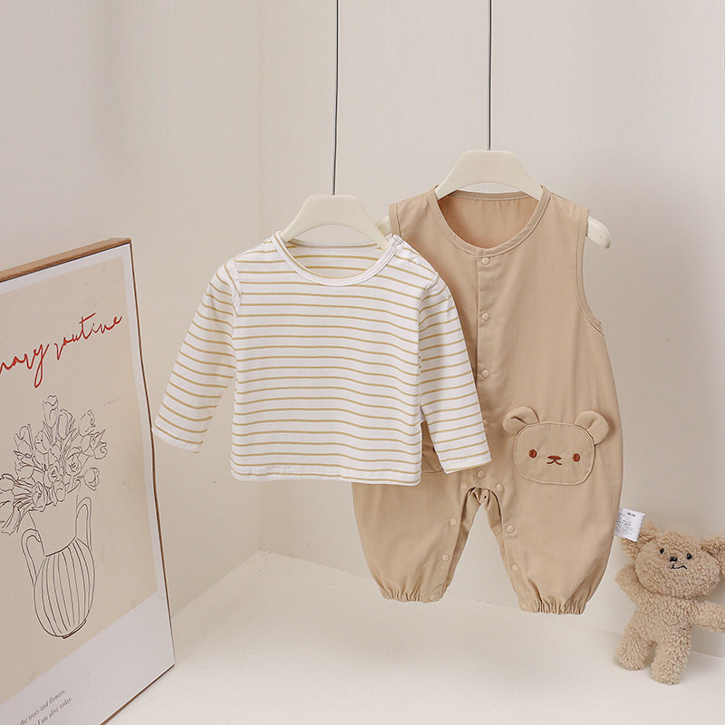 Double Bears Wide Shoulder Suspender Western Style Leisure Daily Jumpsuit, Climbing Suit