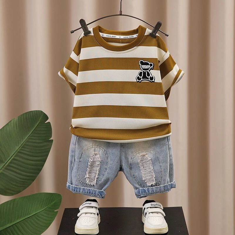 Children's Summer Clothing Fashion Trend Boys Striped Children's Suit