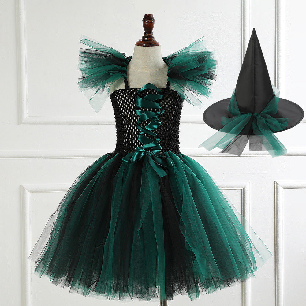 Costume Pettiskirt Performance Skirt Suit Witch Hat Broom Children's Dress