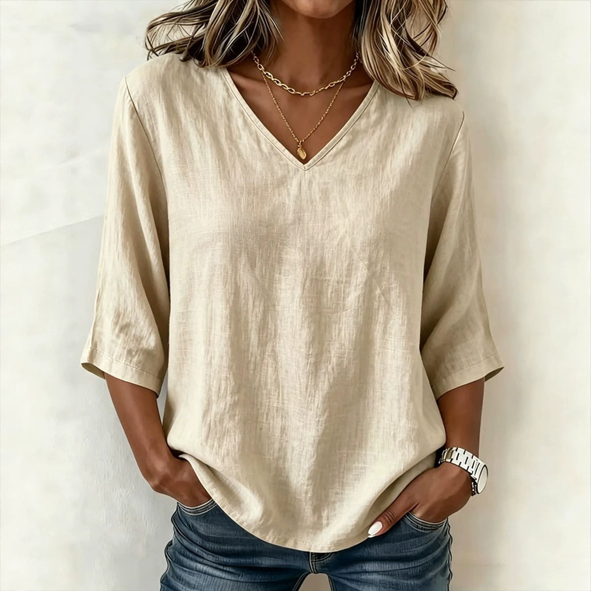 Women's Casual Loose Fashion Slub Cotton Blouse