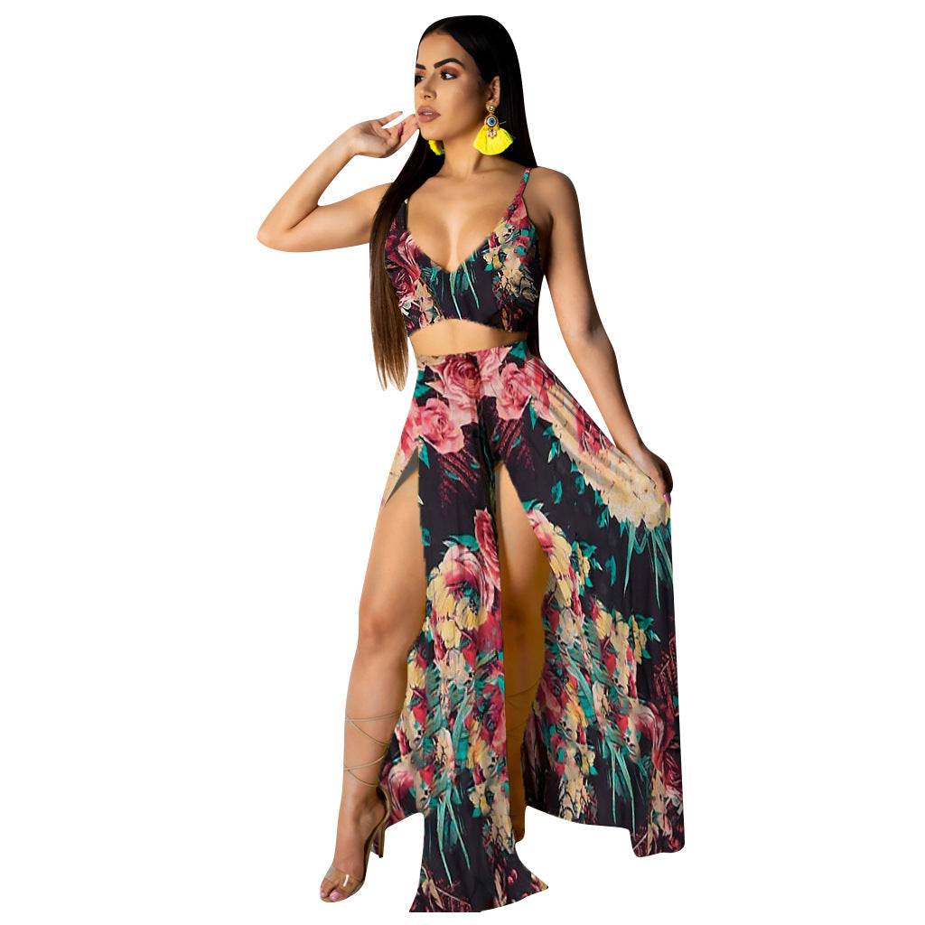 Summer Solid Color Suspender Split Chiffon Tops