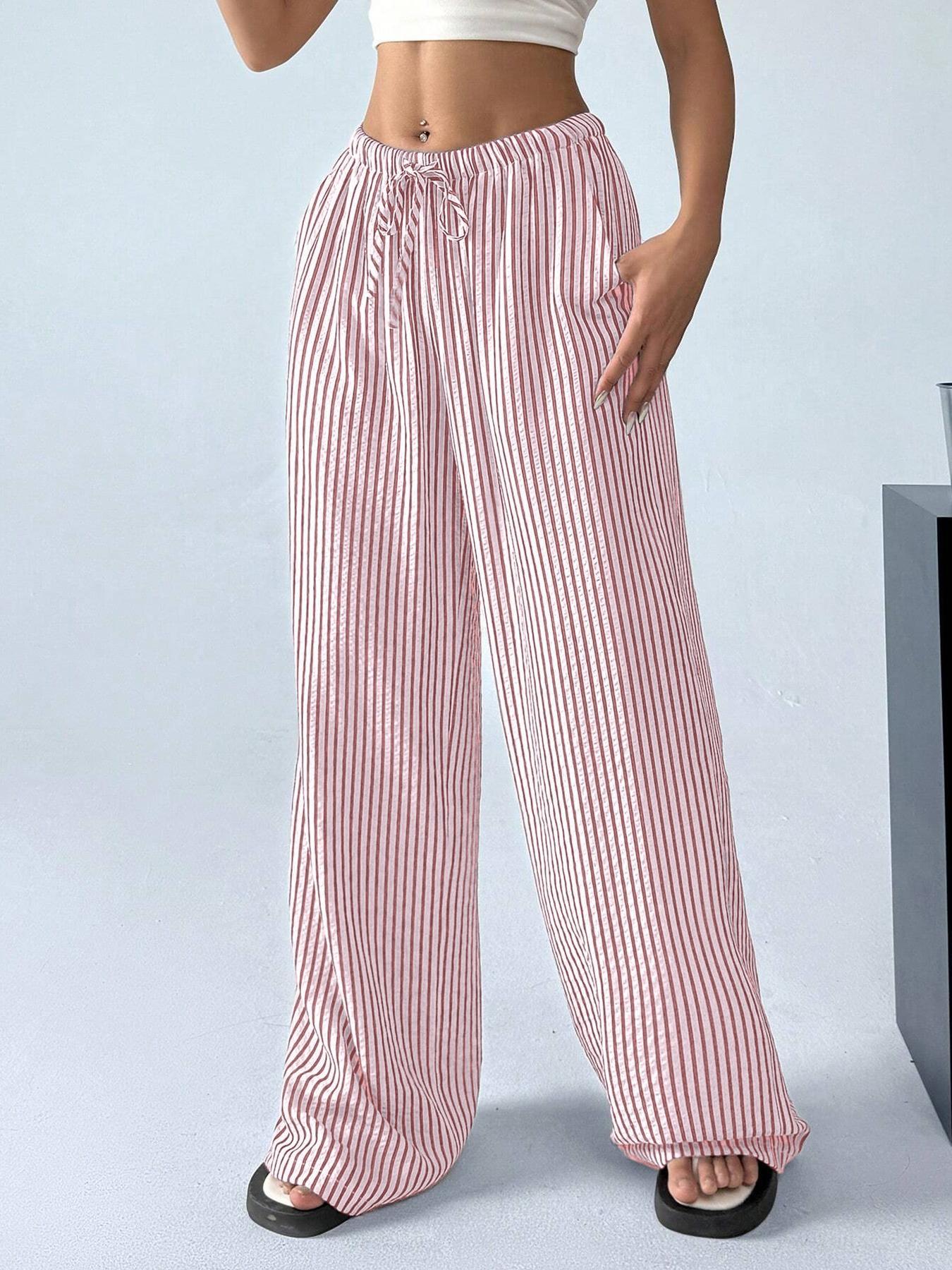 Women's Contrast Color Striped Loose High Waist Pants