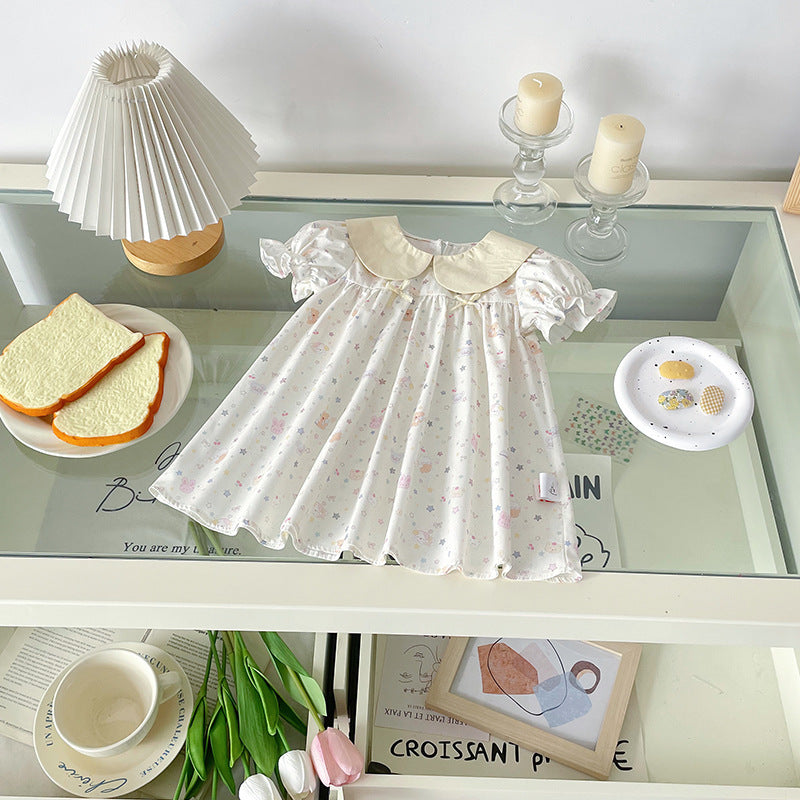 Summer Cartoon Full Printed Doll Collar Children's Dress