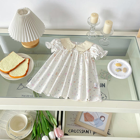 Summer Cartoon Full Printed Doll Collar Children's Dress